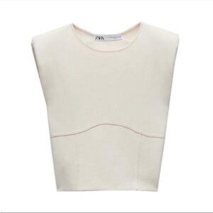 Zara Off-White Sleeveless tee with shoulder pads